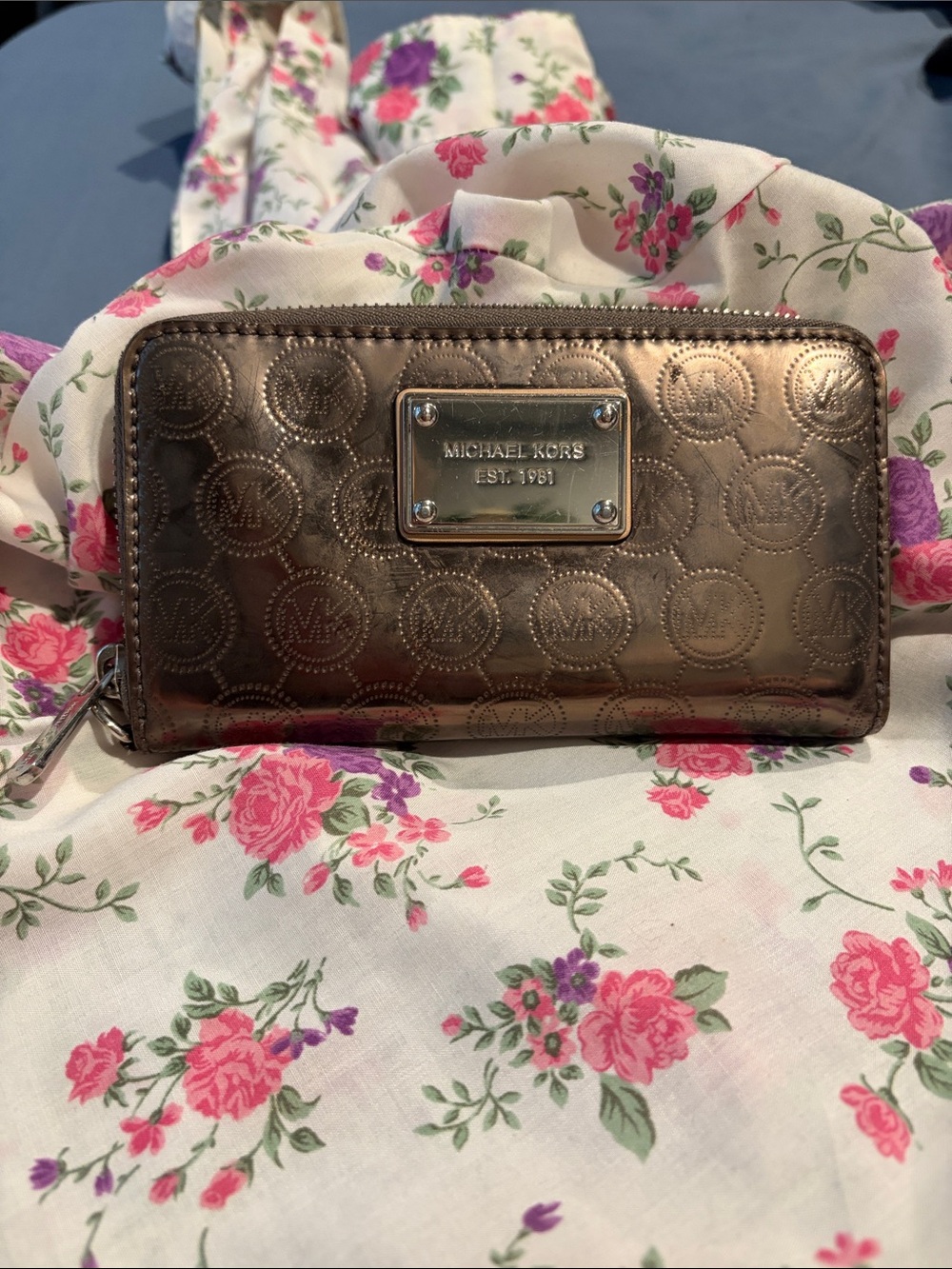 Michael Kors Metallic Bronze Logo Zip Wallet
